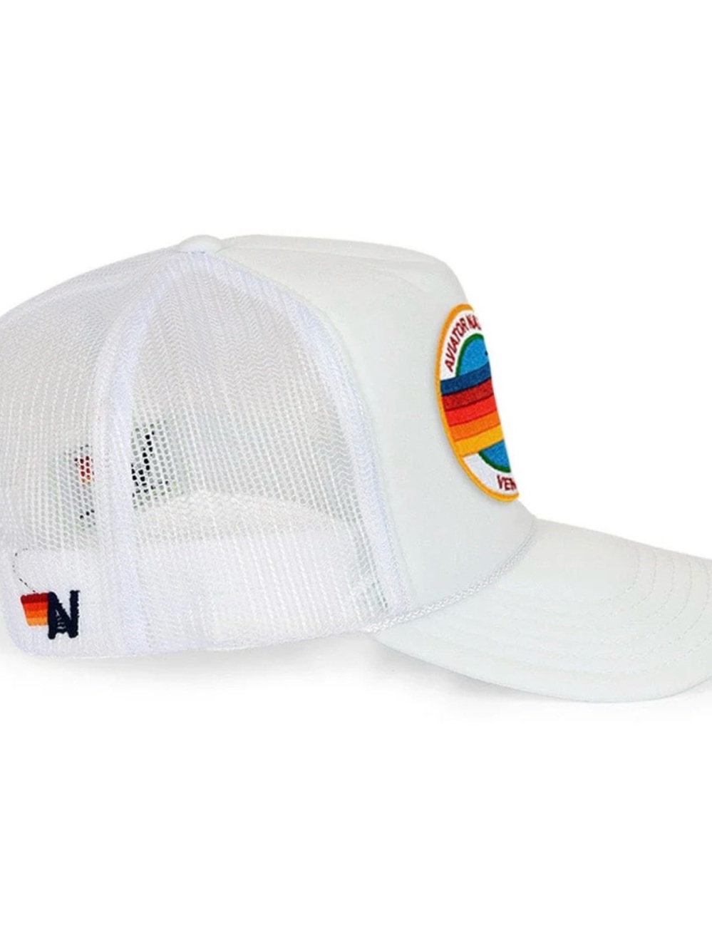 Aviator Nation White Mesh Trucker Hat with Rainbow Patch